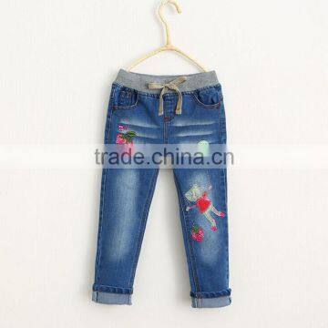 Embroidery little mouse casual denim trousers korean children's clothing wholesale