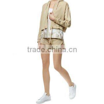 hot factory direct sale women hoodie suit sport running outwear shorts gold color