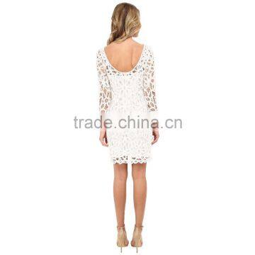 2016 New Arrival Long Sleeves Tight White Lace Dress for Women photo-3