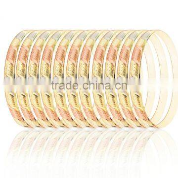 6 MM Diamond Cut Three Tone Plated Bangles