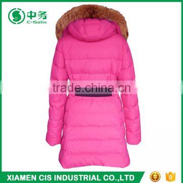 Fashion Style Winter Fur Collar Pink Long Style Duck Down Jacket for Women photo-3