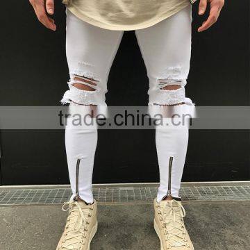 Custom Male Super Skinny Distressed Moto Biker Denim Pants Men High Stretch Ripped Trousers Zipped Tight Ankle Jeans 2017 photo-4