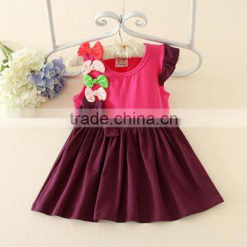 baby girls bows dress cute cheap kids contrast o- neck short sleeve sweet children clothes