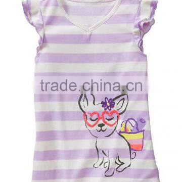 Ruffle sleeve striped v neck t shirt for Girls