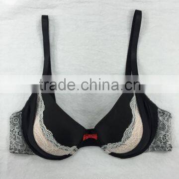 Beautiful Lace and Cute Red Bow Black Sexy Ladies Bra Panty Set photo-2