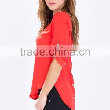 Latest Roll Sleeves Beaded Woman Blouse Fashion Blouse for Daily Life photo-6