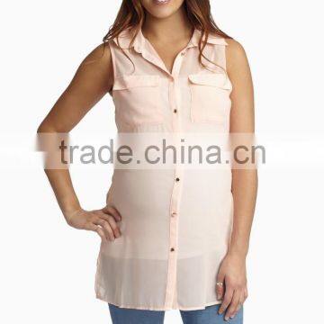 100% Polyester Double Pocket Front Chiffon Blouse for Maternity Nursing Clothes
