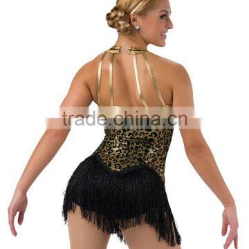2016 New !!- Lion Print Pattern Leotard Jazz Latin With Black Tassels Adult Latin Dress photo-2
