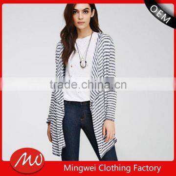 Wholesale womens irregular fashion stripes cardigan sweater from shantou