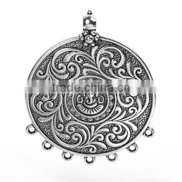 Zinc Based Alloy Connectors Round Antique Silver Elephant