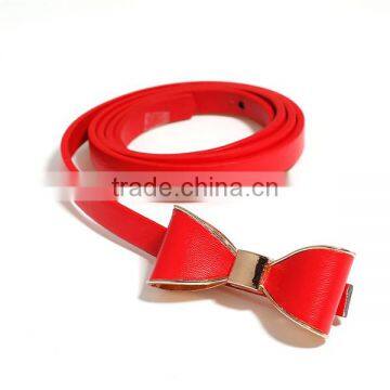 PU Leather Belt Waistband Bowknot Gold Plated Red Adjustable