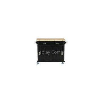 Solid Rubber Wood Black Spoon / Bowl Storage Cart For Kitchen