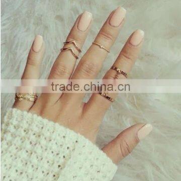 6pcs / Set Gold Urban Rings Crystal Above Knuckle stacking Band Midi Mid Ring