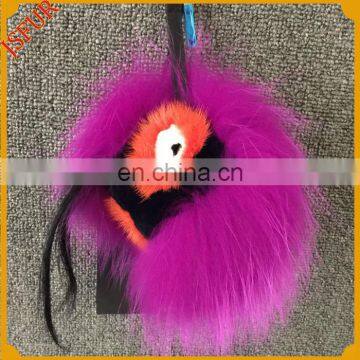 Colourful Accessory With Goat Fur And Fox Fur Monster Keychain