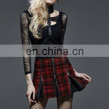 Red Tartan Pleated Mini Skirt With Spikes and Zippers Q-250 Punk Rave photo-4