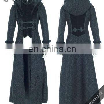 Gothic Long Coat With a Hood Trimmed With Natural Rabbit Fur photo-2