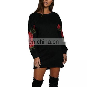 Plus Size Black Womens Long Sleeve Embroidered Long Sweater Dress