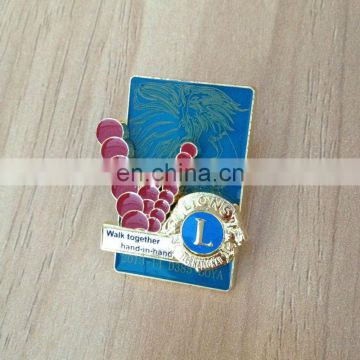 Metal combination lion club hard enamel lapel pin custom