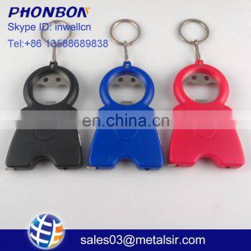 New arrived item multifunctional smiling face bottle opener keychain, led light keychain, mini tape measure