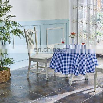 100% Polyester Stain Resistant Waterproof Printed Checks Dark Blue Checkered Pattern Table Cloth photo-4