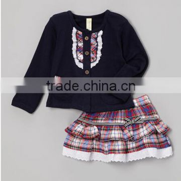 Navy & Red Plaid Cardigan with Skirt set