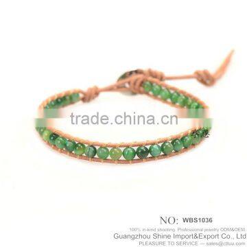 Promotion emerald leather women wrap bracelet custom XE09-0073
