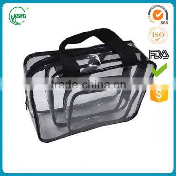 2016 High quality PVC Ziplock Cosmetic Packaging Handle Plastic Bag made in China