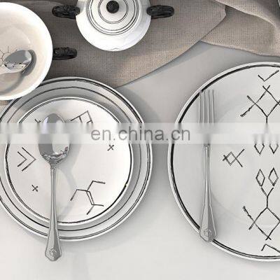2021 Nordic Simple Style Geometric Line Ceramic Dinner Plate Dinnerware Set With Vase photo-5