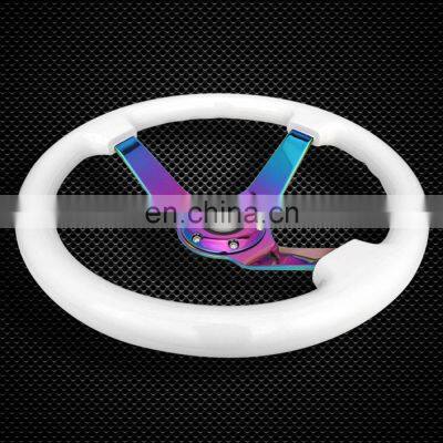 Universal 350mm Wooden Deep Corn Steering Wheel New Aluminum Neo chrome Spoke Deep Dish