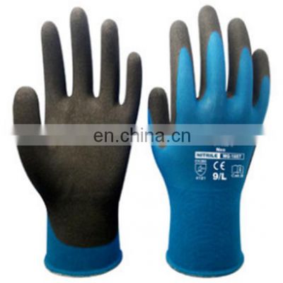 Blue Nylon Spandex Micro Foam Nitrile Maxi High Flex Grip Abrasion Resistant Women Safety Work Gardening Gloves