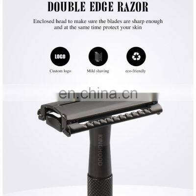 Mens Good Quality Metal Double Edge Blade Shaing Set Private Label Shaving Safety Razor and Stand photo-3