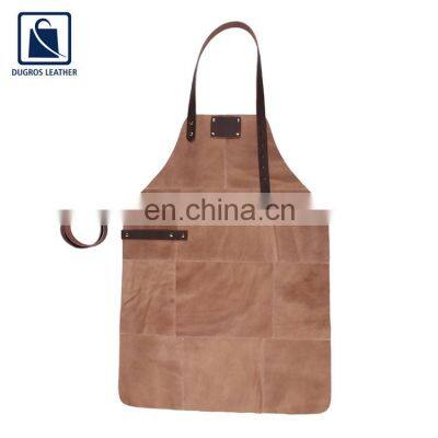 Factory Direct Sale Good Quality Wholesale Nickle Fitting BBQ Cooking Genuine Leather Apron