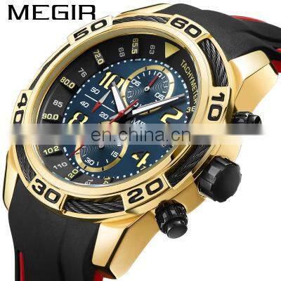 MEGIR 2045 Silicone Sport Watch Mens Relogio Masculino Top Luxury Chronograph Army Military Clock Waterproof Watches Men Wrist