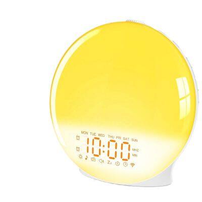 RGB Sunrise Alarm Clock Wake Up Light with Sunrise Colorful Bedside Lamp Sunset Night Light FM radio clock Natural lights