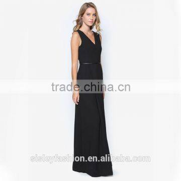 Women maxi sleeveless dress design with high quality jersey dress fashion v-neck D329