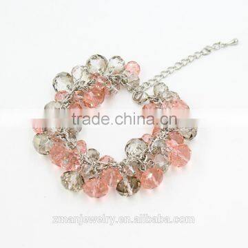 2015 New Arrival Bracelet,Cluster Transparent And Pink Glass Beads Charm Bracelet photo-2