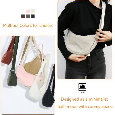Fashionable Nylon Crescent Shaped Shoulder Bag Stylish Half Moon Shape Handbag Waterproof Sling Crossbody Bag for Women Men photo-5