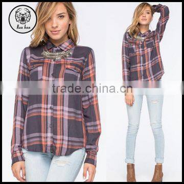 Autumn 100% Rayon Tantan Womens Plaid Shirt