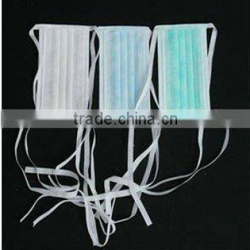 17.5x9.5cm adult non woven PP 3ply face mask 25gsm+20gsm+20gsm white blue green wth tie