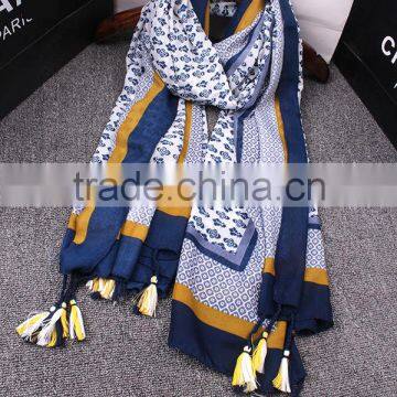 Wholesale 2016 Summer Retro Floral Design Beads Tassel Shawl Scarf