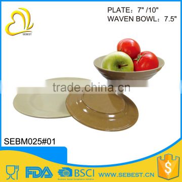 high quality plate bowl product mix melamine bamboo dinner set