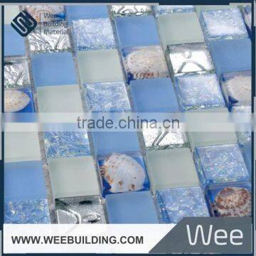 crystal glass mosaic mix shell tile ,bathroom wall tile 23*23*8