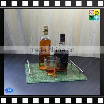 Clear Acrylic square printing pattern serving cup trays with stainless steel handles