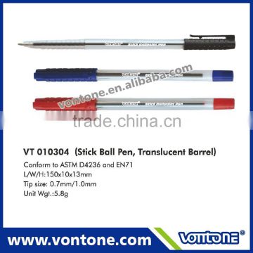 NON MOQ promotional stick ball point pen transclucent barrel