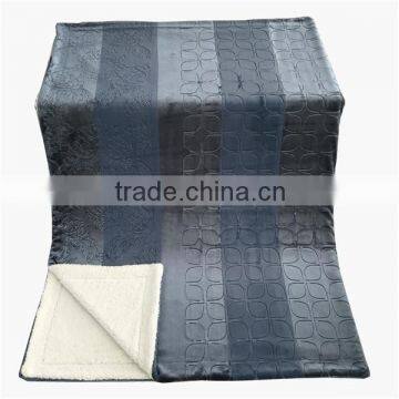 luxury blue color 100% polyester embossed flannel blanket