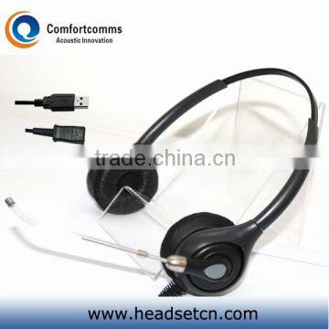 Binaural Call Center headphone headset with USB plug for computer HSM-602TPQDUSBS