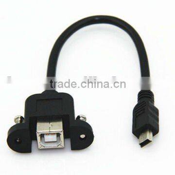 High Speed USB Mini B Male to USB B Female Panel Mount Cable