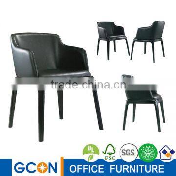 Wood frame black leather kitchen dining chairs