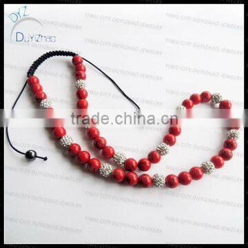 Fashion red turquoise shamballa necklace