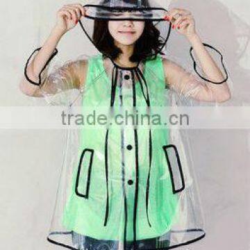 beautiful design pvc rainwear, high quality transparent 0.15mm pvc raincoat